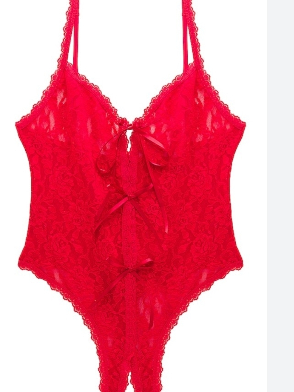 Red Lace Bow-Front Teddy Bodysuit